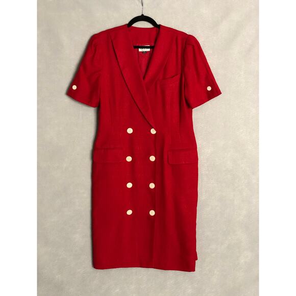 Kasper ASL Women's Size 12 Double Breasted Midi Dress Red - Picture 1 of 9